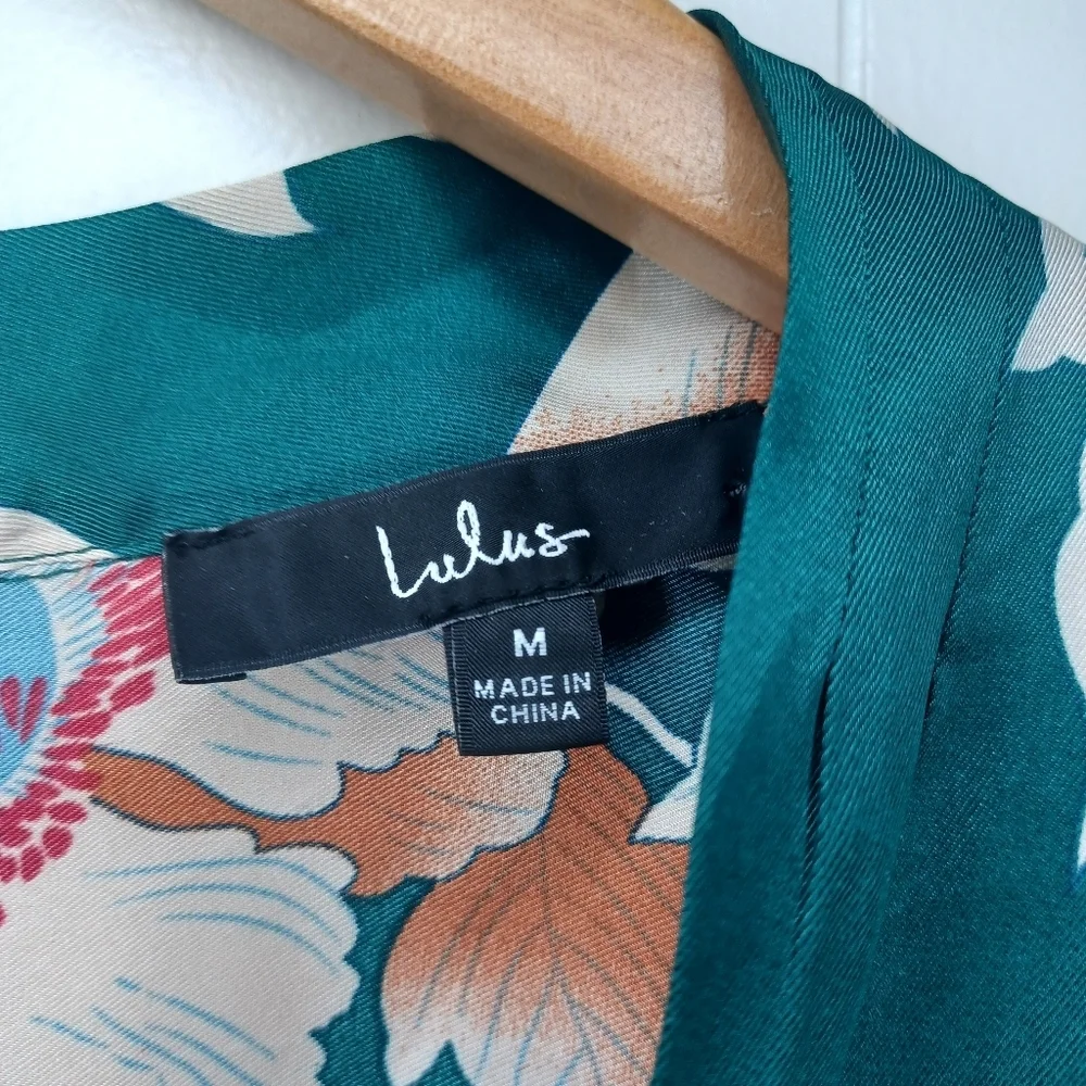 Lulu's Teal and Cream Floral Long Sleeve Dress